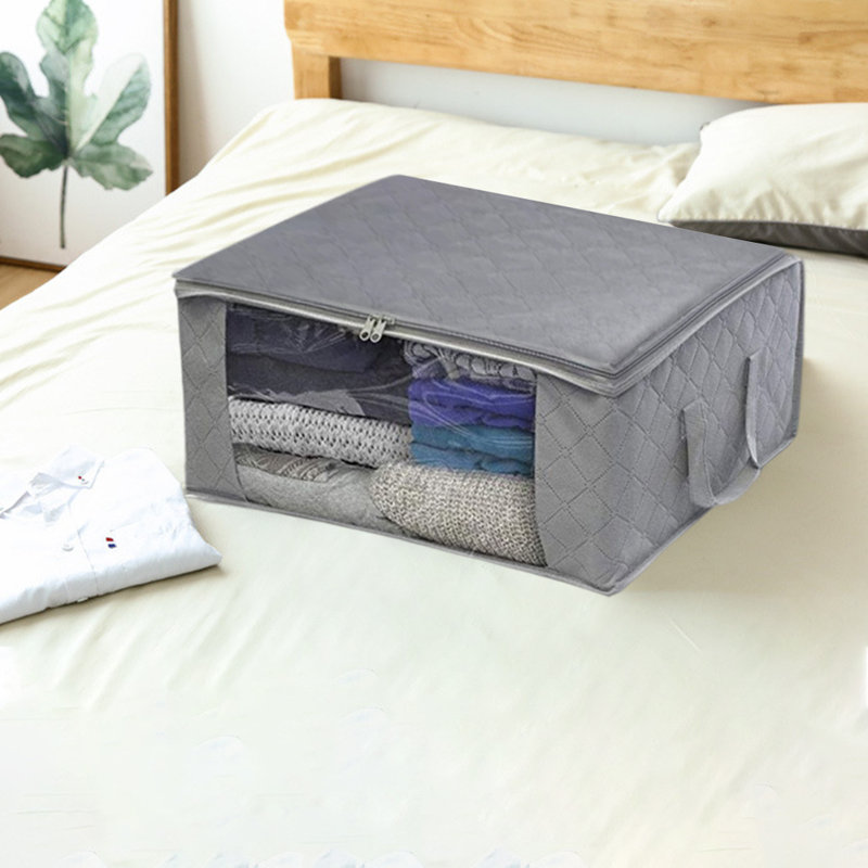 Sac de rangement sous-lit en tissu non tissé, gris, H 8,3 po x l 19,3 po x P 10,3 po