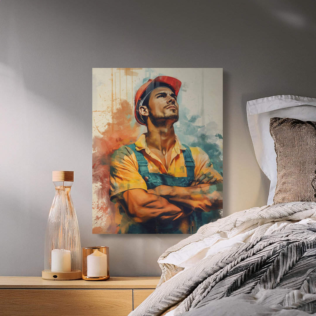 Construction Worker Canvas Wall Art, Gallery Wrapped Matte Print, Modern Decor, Ready to Hang, Man Canvas Print, Statement Piece