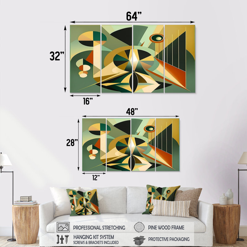 Ensemble d'art mural géométrique 4 pièces, H 32 po x l 64 po