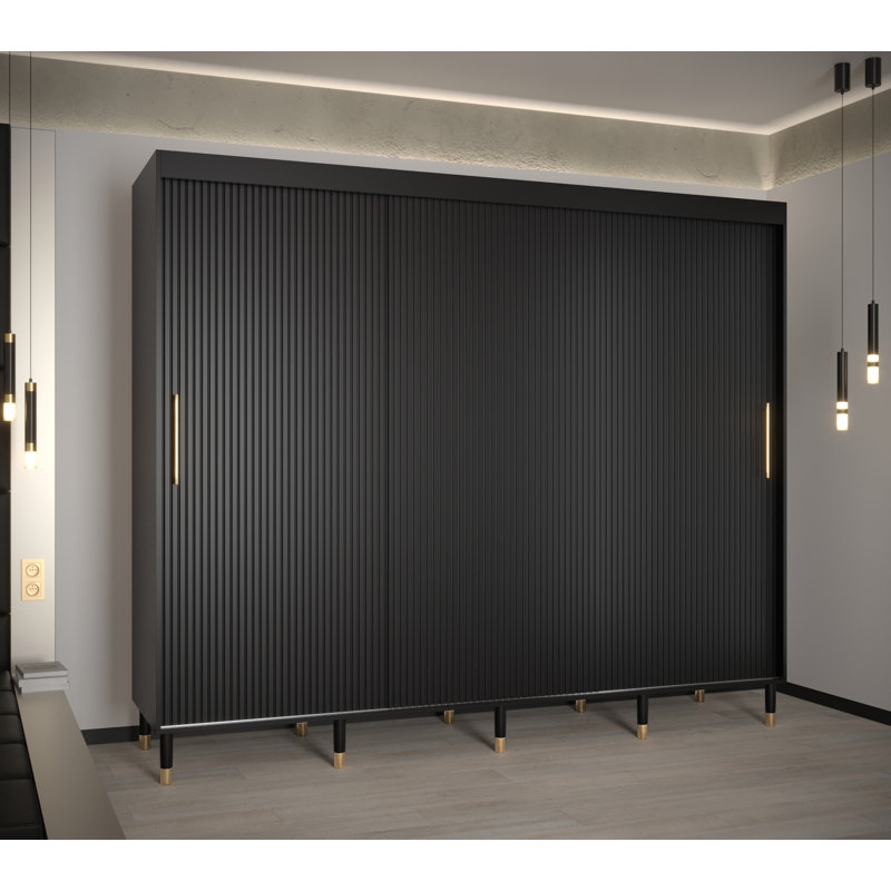 Annalily 3 Door Manufactured Wood Wardrobe, Black Matt