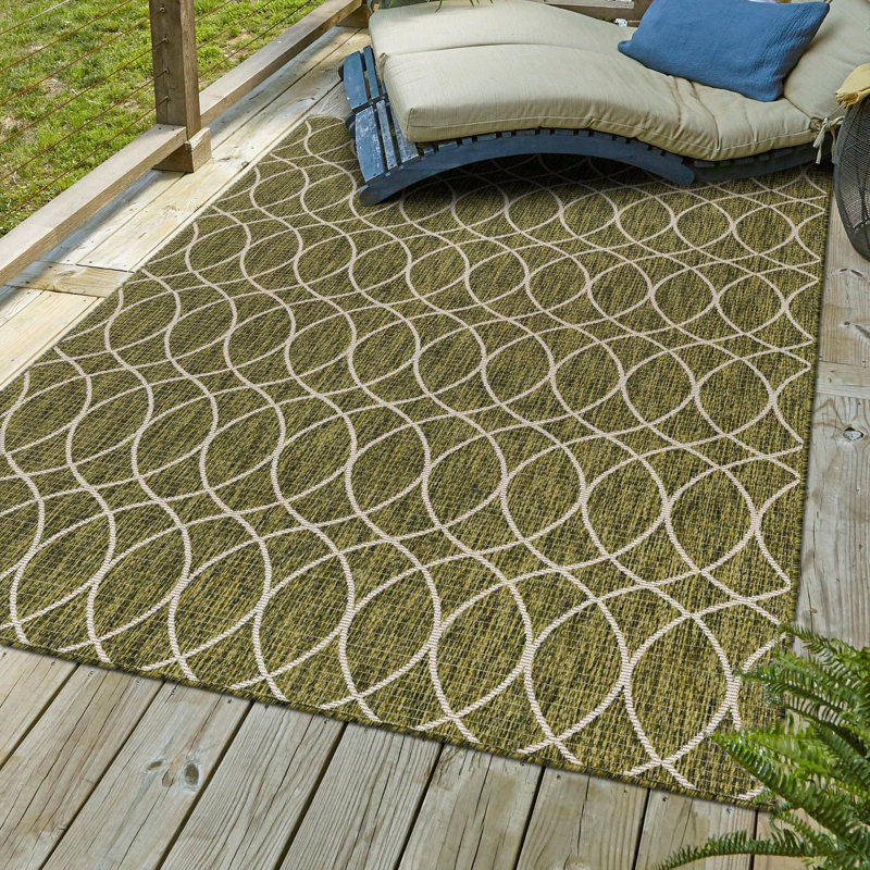 Tapis géométrique intérieur / extérieur vert, Rectangle de 10 pi x 14 pi