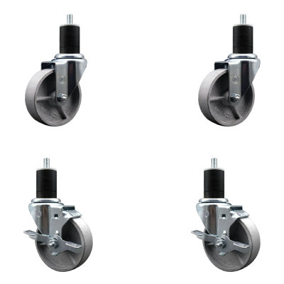 Semi Steel Wheel Swivel Expanding Stem Caster Set 2 Brakes SCC TLB 4" x 1-3/4"