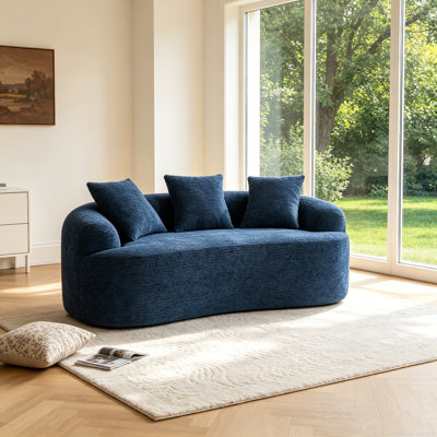 Canapé moderne en chenille, petit canapé rembourré avec 3 coussins décoratifs, siège à ressorts en mousse haute densité et siège à ressorts, canapé compact pour salon, appartement, chambre à coucher, bureau