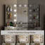 Ensemble de coiffeuse moderne avec miroir Guram avec miroir, dix ampoules et lumière réglable Dazzle, 7 tiroirs et tabouret, prise de courant USB-1256178024-1269763889