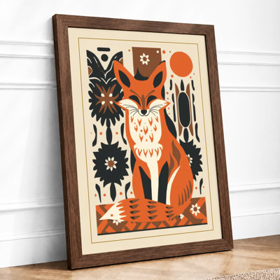 Folk Art Fox Scandinavian - Framed Print