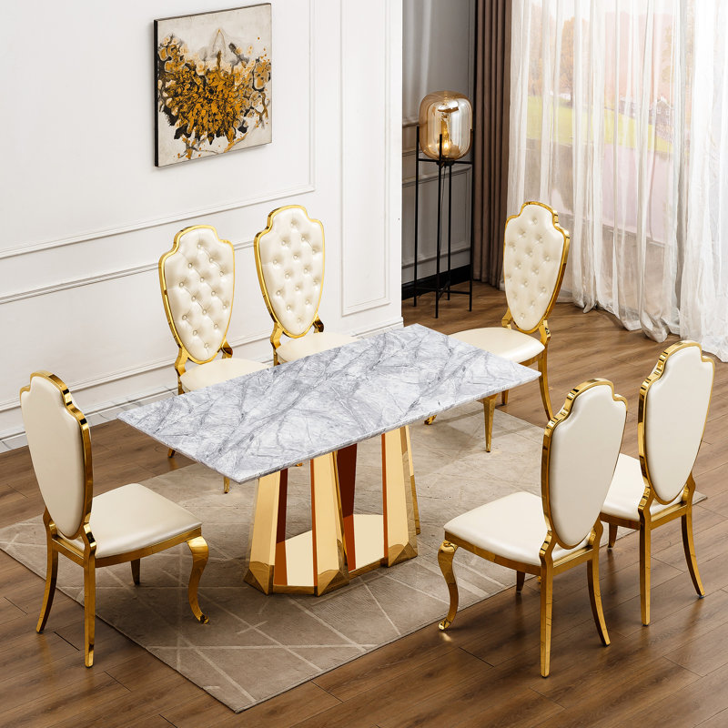 Table de salle à manger Marble, Gold, Grey
