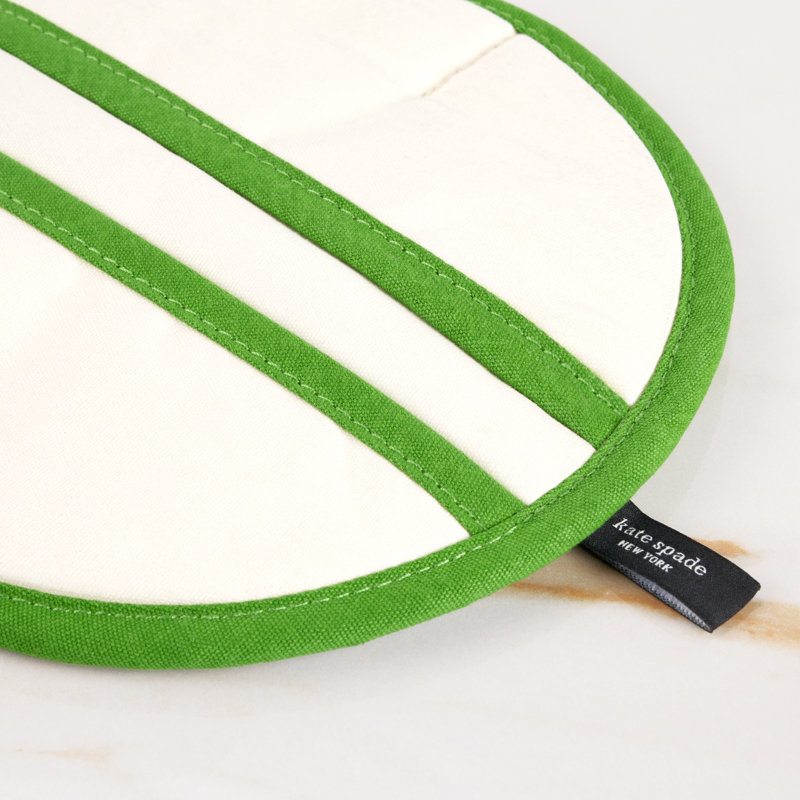 Kate Spade New York Oven Mitt & Pot Grabber 2 Piece Set, Heat Resistant 100% Cotton, Green/Cream