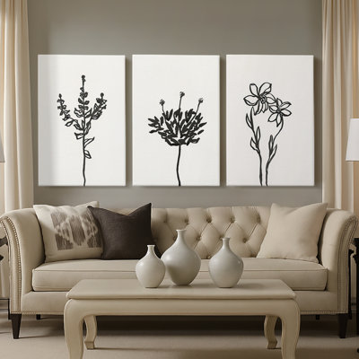 Ink Botanical Sketch II  -Custom Wrapped Gallery Canvas - 3 Pieces