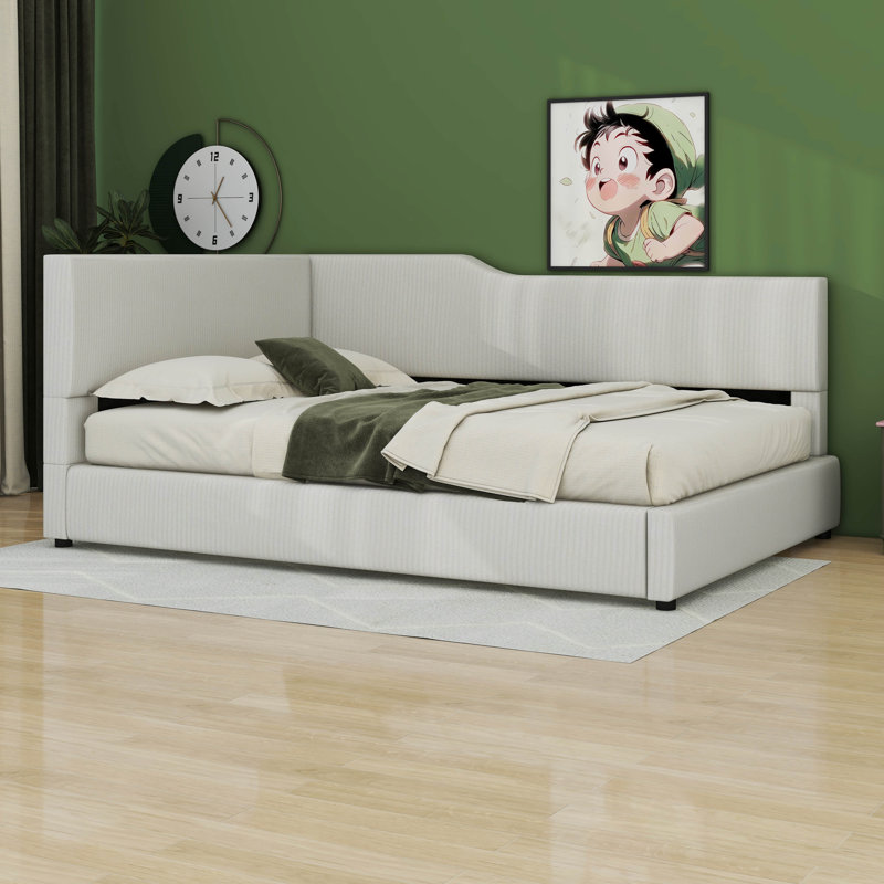 L-Shaped Corduroy Daybed, Beige, Full