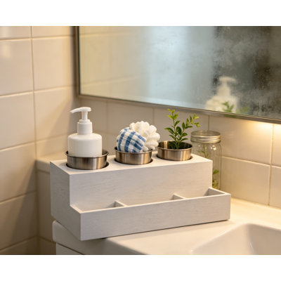 Rangement à outils en bois pour sèche-cheveux, lisseur, brosse à friser, brosses et peignes - Rangement mural ou de comptoir pour salle de bain et meuble-lavabo
