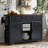 Black 53.7-Inch Farmhouse-Style Kitchen Island With Barn Door And Outlets, Folding Tabletop + Movable Spice Rack.