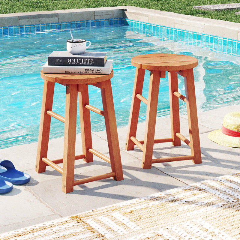 Ensemble de 4 tabourets de bar d'extérieur en bois avec repose-pieds à dossier rond, 4, 18"