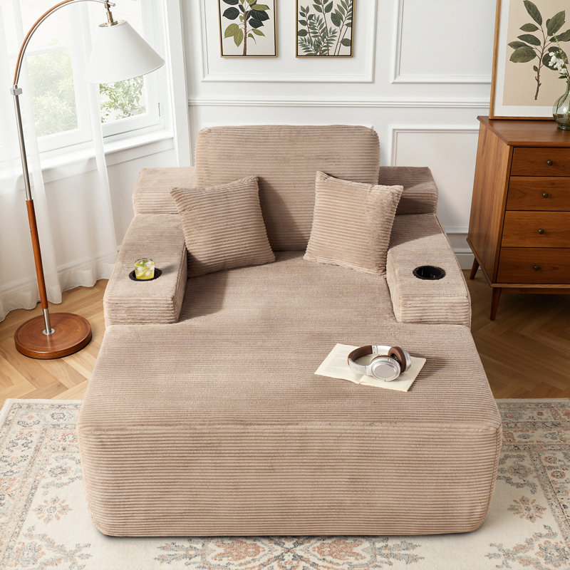  Cloudelle Oversized Plush Corduroy Compression Packed Chaise Lounge Chair - No Assembly Required , Beige Corduroy