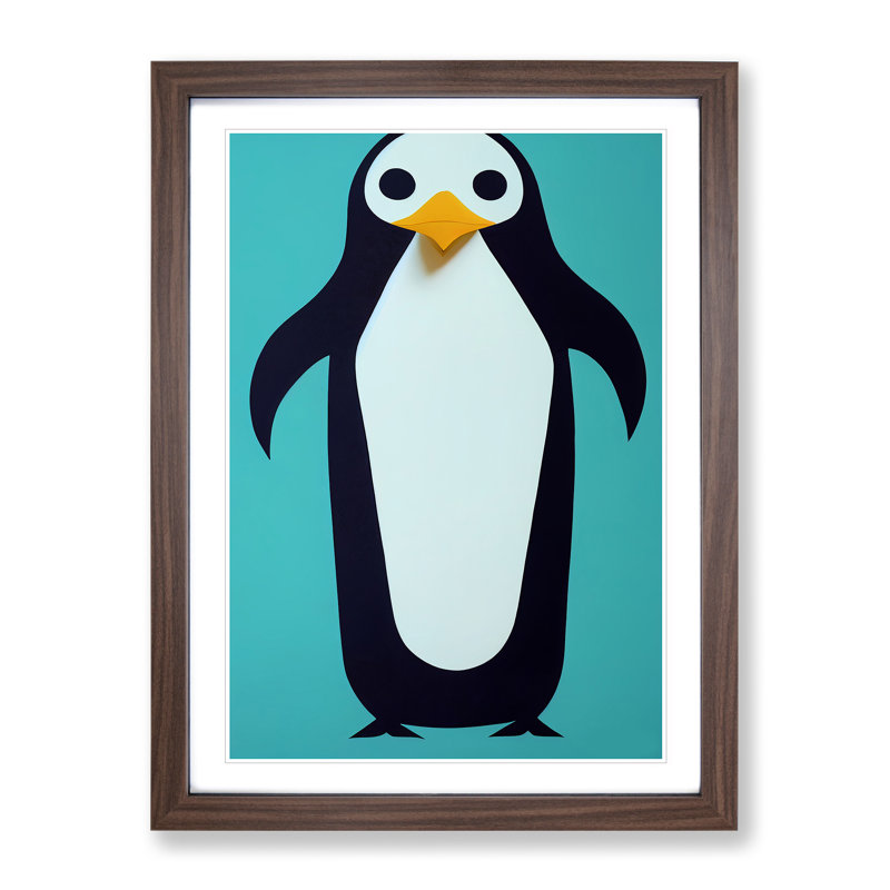 Vibrant Penguin Abstract - Framed Print, 34cm H x 25cm W x 2cm D, Walnut