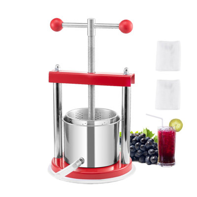 Presse à fruits de 1,65 L (0,44 gal), 2 fûts en acier inoxydable, presse à jus manuelle, presse à cidre, pommes, raisins, teinture, miel, huile d'olive avec poignée en T pour cuisine extérieure et maison
