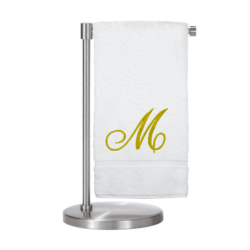Serviettes de bain monogrammées - ensemble de 1 - lettre en script, M, Blanc / Doré