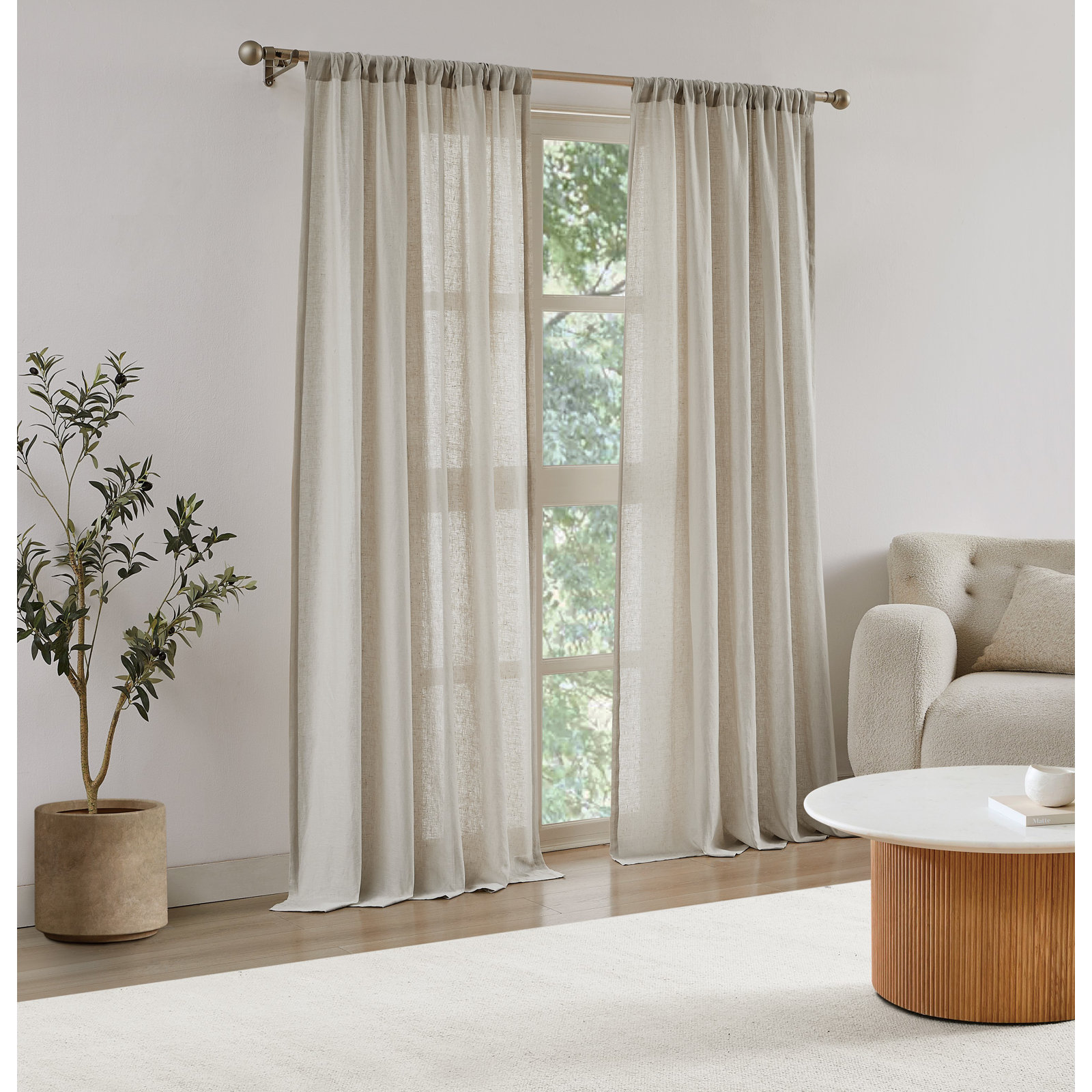 Linen Room Darkening Curtain Panel, Natural, 50 x 108