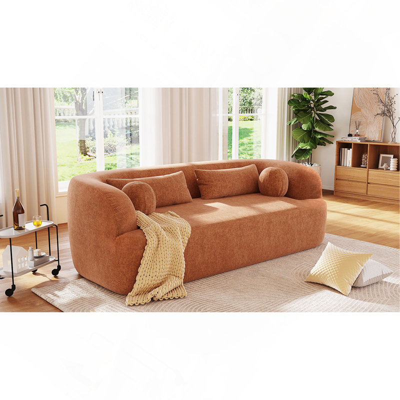 Canapé 86 po en osier de 86 po, canapé rembourré avec coussins, canapé nuage incurvé sans assemblage avec mousse haute densité, canapé 3 places de luxe moderne et compressé pour le salon et la vie en appartement