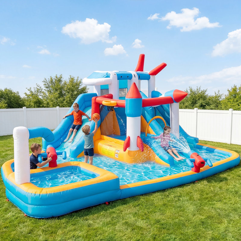 Jeu gonflable avec toboggan gonflable 16,2 pi x 15,4 pi ECLIFE, château gonflable avec pataugeoire, mur d'escalade et panier de basketball avec souffleur d'air de 850 W pour s'amuser dans la cour extérieure