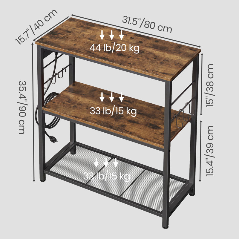 31.5"W Kitchen Island With Power Strip, Microwave Oven Stand, Kitchen Shelf, Baker's Rack With 3 Open Shelves, Brown