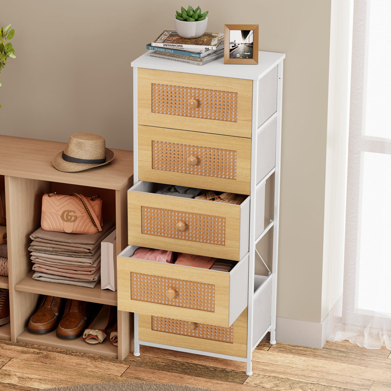 Commode 5 tiroirs l 17,7 po, Blanc/naturel