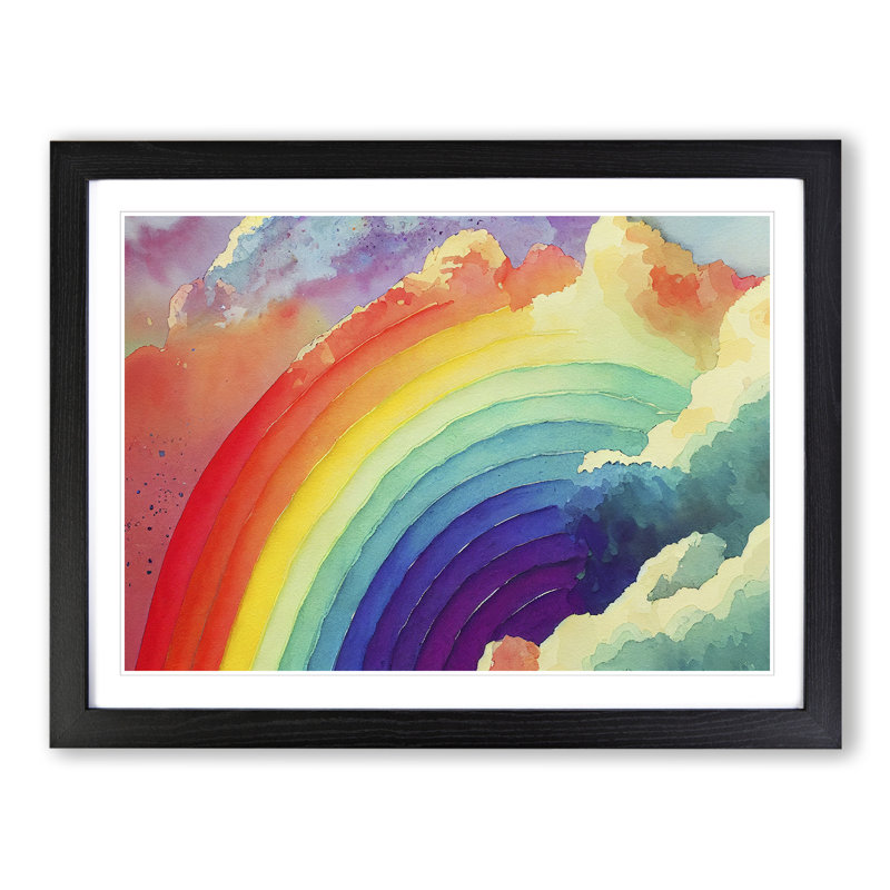 Watercolour Cloud Rainbow Vol.1 Abstract - Single Picture Frame Print, 46cm H x 64cm W x 2cm D, Black Framed