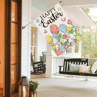 Happy Easter House Flag Double Sided Outside, Flowers Easter Eggs Yard Outdoor Decoration