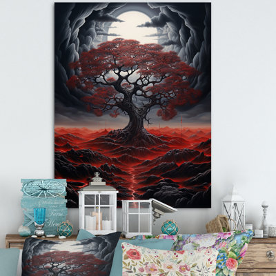 «Occult Red Tree Full Moon Mountain Magic», reproduction sur toile