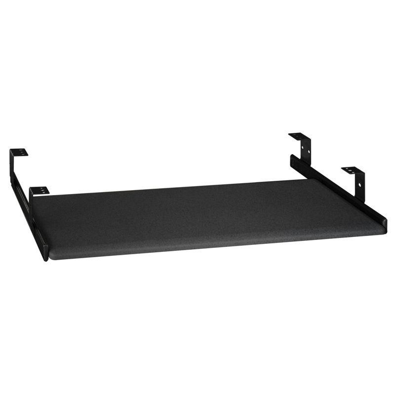 Adjustable Black Metal and Wood Keyboard Shelf with Drawer