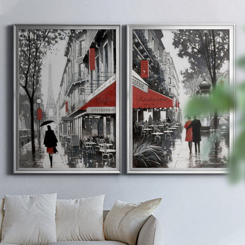 «Rainy Paris I», ensemble de 2 reproductions d'art, Pas de tapis, Toile encadrée argentée, H 22,5 po x l 61 po x P 1,5 po