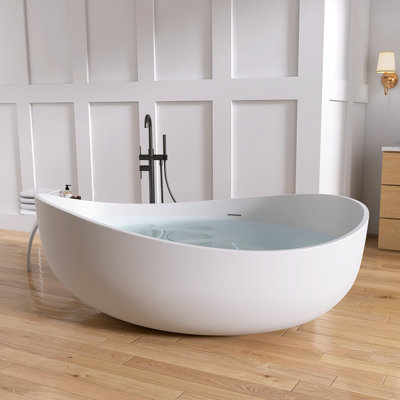 Forma 71'' Wavy Freestanding Tub Solid Surface Freestanding Soaking Bathtub