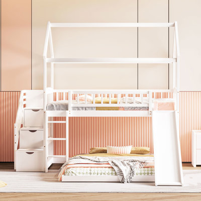 Twin Over Bunk Bed With Slide - Safe For , Option Versatile Setup, Hue