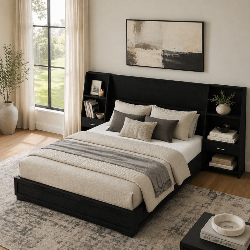 Upholstered Bed, Queen, Black