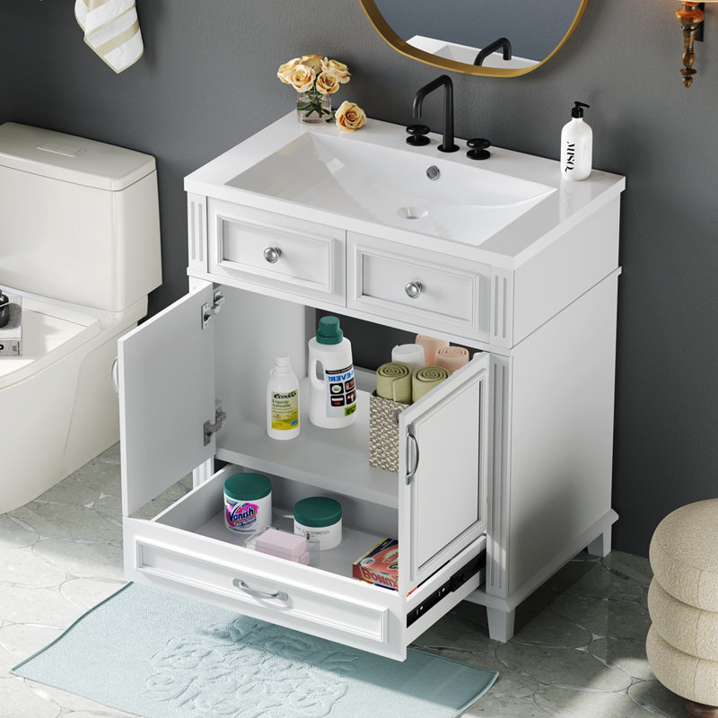 Ensemble de meuble-lavabo simple 29,37 po avec plateau en résine Takhia, Blanc