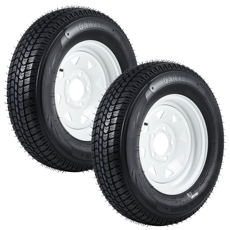 Ensemble de 2 pneus et roues pour remorque - ST175/80D13 à carcasse diagonale, indice de charge C 6PR, 1360 lb - Jante blanche de 13 pouces, 5 sur 4,5 pouces (5x4,5)