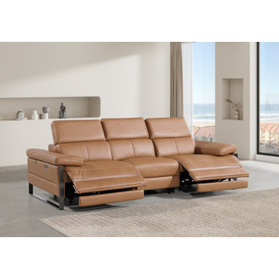 Top Grain Italian Leather Modular Power Dual Reclining Sofa With Power Headrests