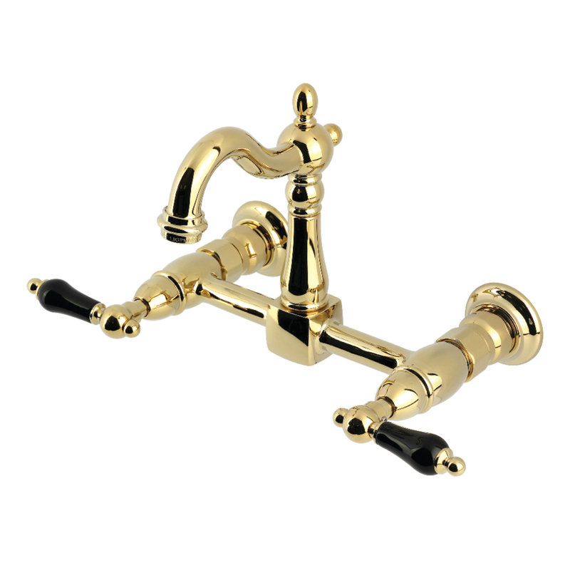 Kingston Brass Duchess Double-Handle 2-Hole Wall-Mount Bridge Kitchen Faucet, Polished Brass