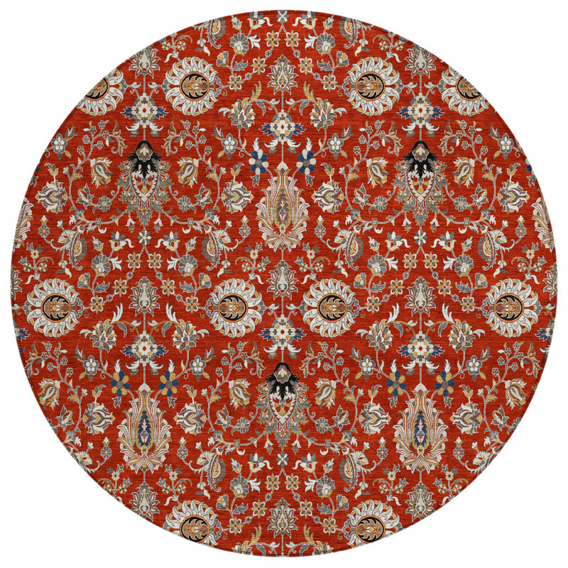 Machine Washable Indoor/Outdoor Husby ACN2192 Global Rug, Round 8'