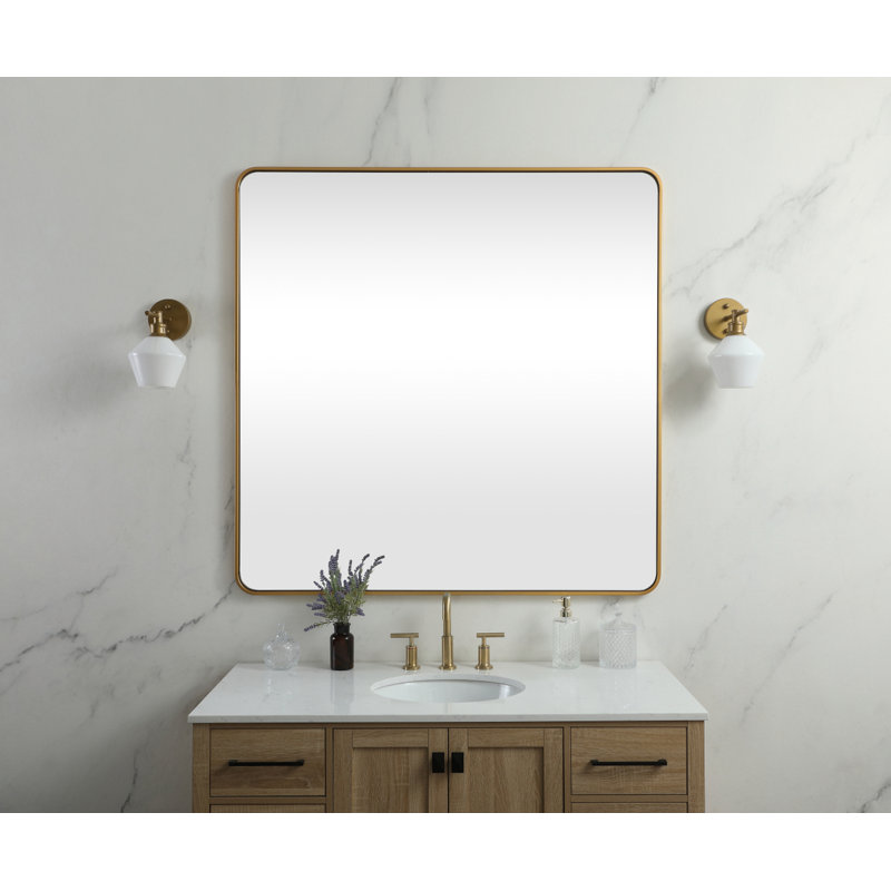 Metal Square Wall Mirror, 42"  x 42", Brass