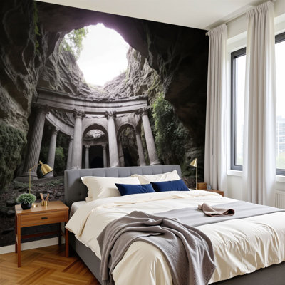 Peel and Stick Wallpaper 96" W x 69" H Modern Self Adhesive Wall Mural for Bedroom Ancient Roman Ruins Inside Cave Columns Staircase