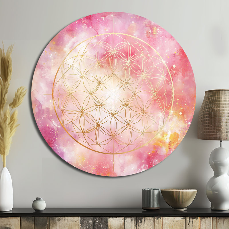 Mandala rose - Boho Glam Bloom - art mural rond en métal géométrique, L 29 po x H 29 po