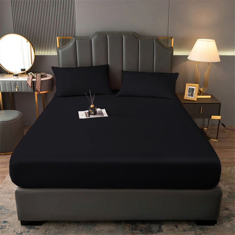 Aspire Homeware Premium 25cm Deep Fitted Sheet for Stylish and Comfortable Bedding, Black, Super King (6')