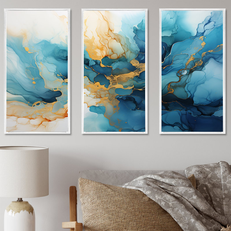 Messancy - Ensemble de décoration murale rivière, H 40 po x l 60 po x P 1 po, Cadre flottant blanc