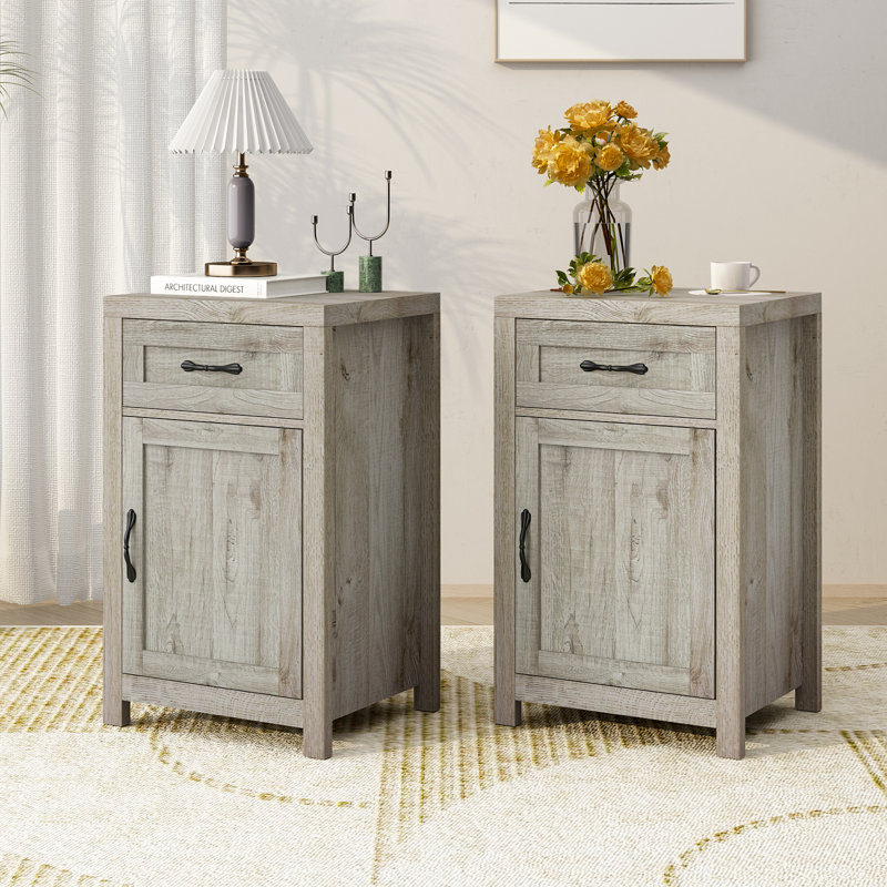 Set Of 2 Nightstand With Drawer, Gray