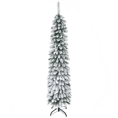 6FT Tall Unlit Snow Flocked Slim Pencil Artificial Christmas Tree With Realistic Branches & 395 Tips