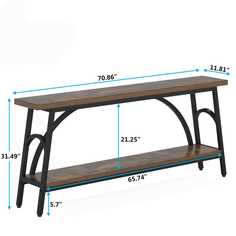 Console très longue de 70,8 po, canapé à 2 niveaux en bois derrière le canapé, table de couloir pour hall d'entrée industriel, meuble télé pour salon