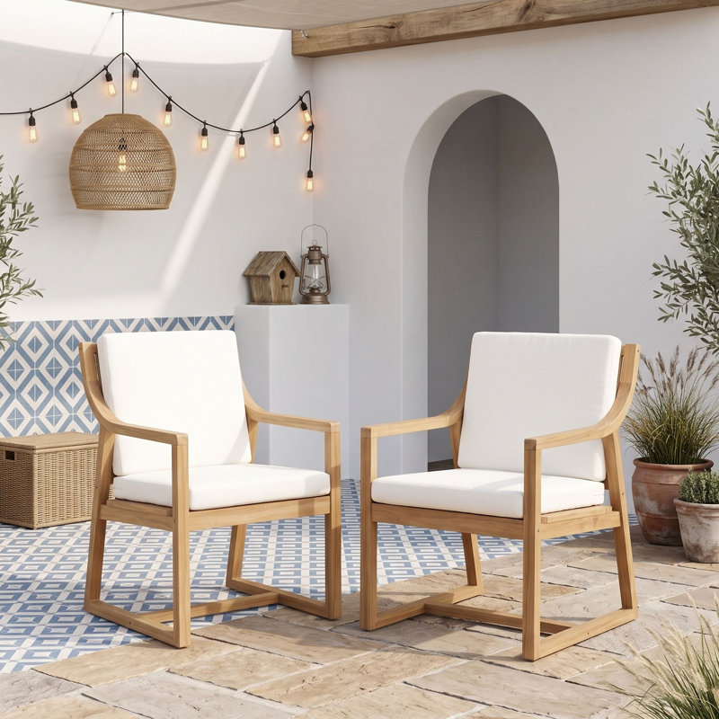 Ensemble de chaises d'extérieur en bois avec fauteuils rembourrés, Beige clair