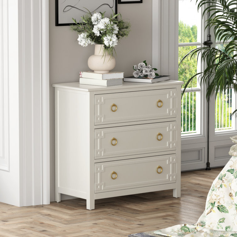 Fully-Assembled Modern Farmhouse 3-Drawer, Rustic Chest Of Drawers With Embossed Geometric Lines