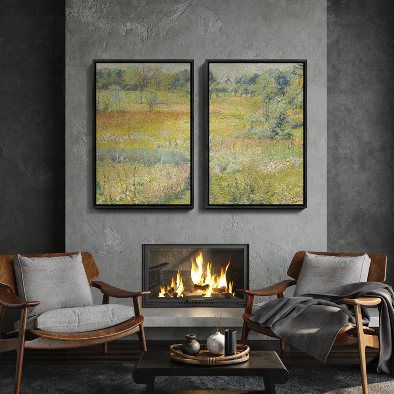 Sunlit Meadow Impressionist Style Nature Wall Decor 2 pièces, impression encadrée, Noir, H 24 po x l 16 po
