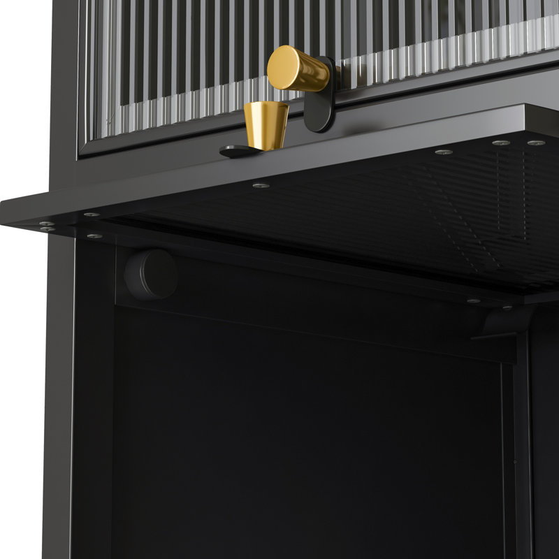 Contemporary Storage Cabinet With Four Glass Doors, Black For A Functional Home Ideal Entryway And Living Room, Black